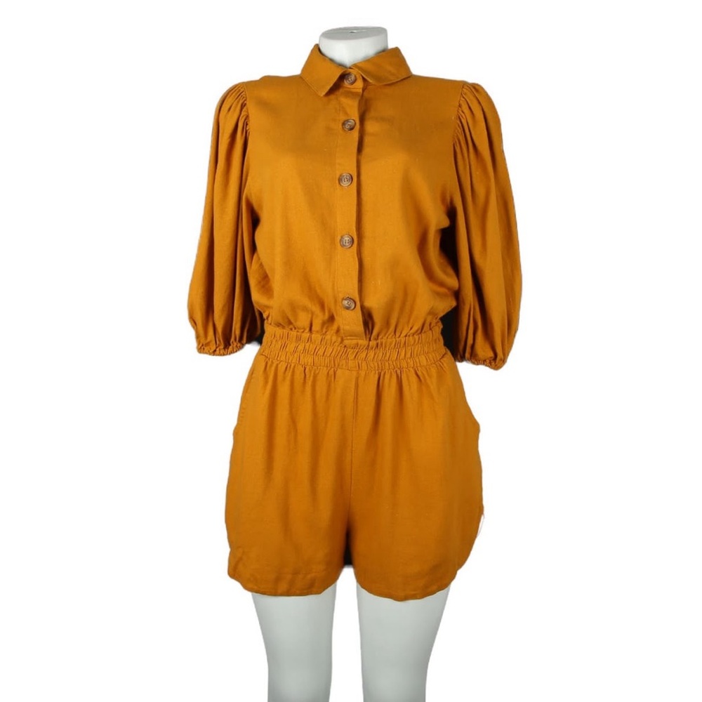 FARM RIO Brazil Women's Mustard Button-Up Jumpsuit